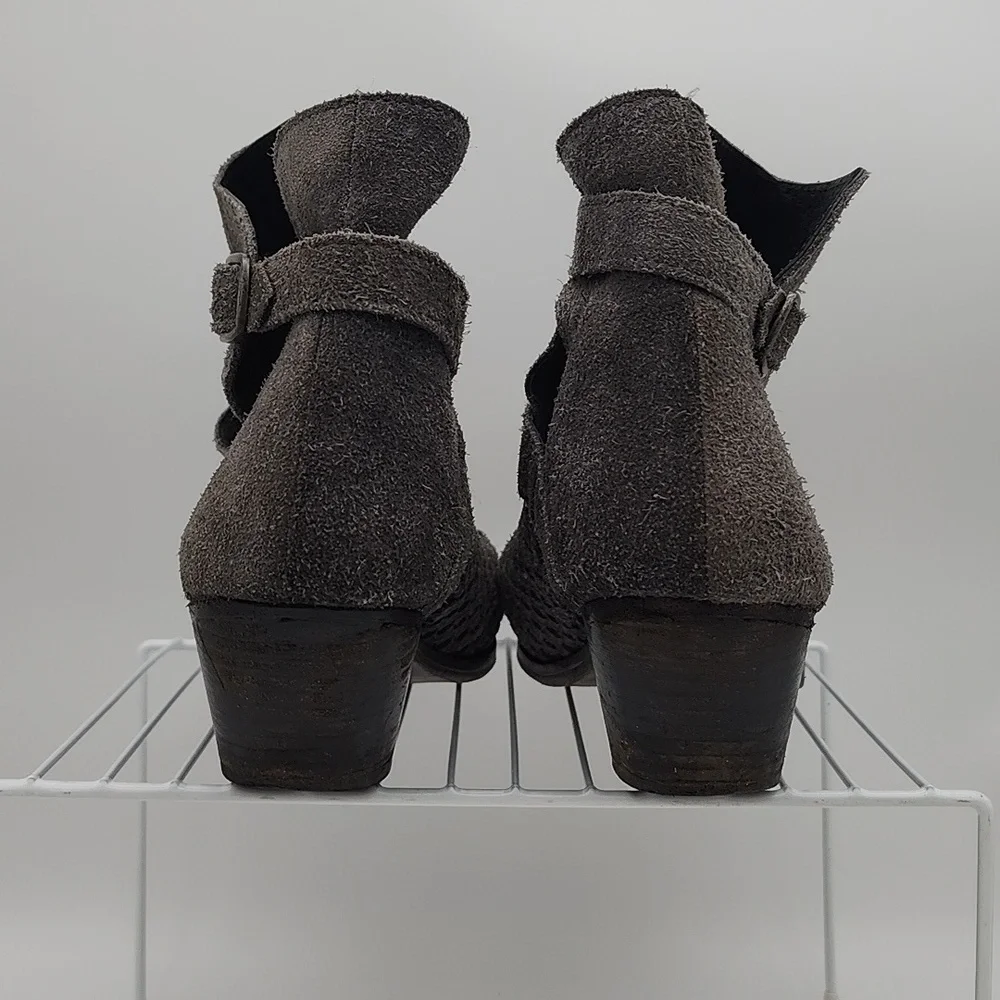 Free People Venture Woven Suede Grey Pointed Toe Bootie, Women's 39/8